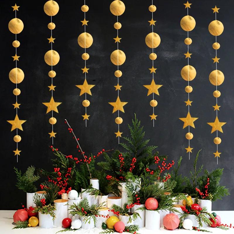 Christmas Pendant Double Mirror Gold Star Garlands Merry Christmas Party Drop Ornaments Happy New Year 2025 Party Decor For Home