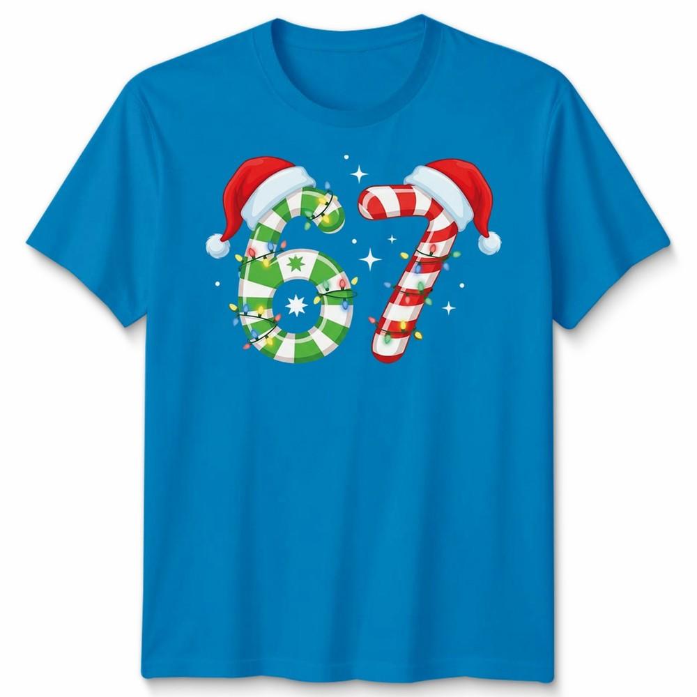 Six Seven 67th Birthday Christmas Candy Cane Numbers Unisex Unisex Graphic Tee