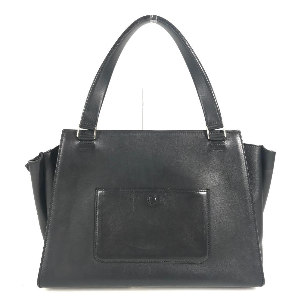 CELINE Bicolor Edge Hand Bag Fringe Tassel Shoulder Bag Leather Beige/Navy