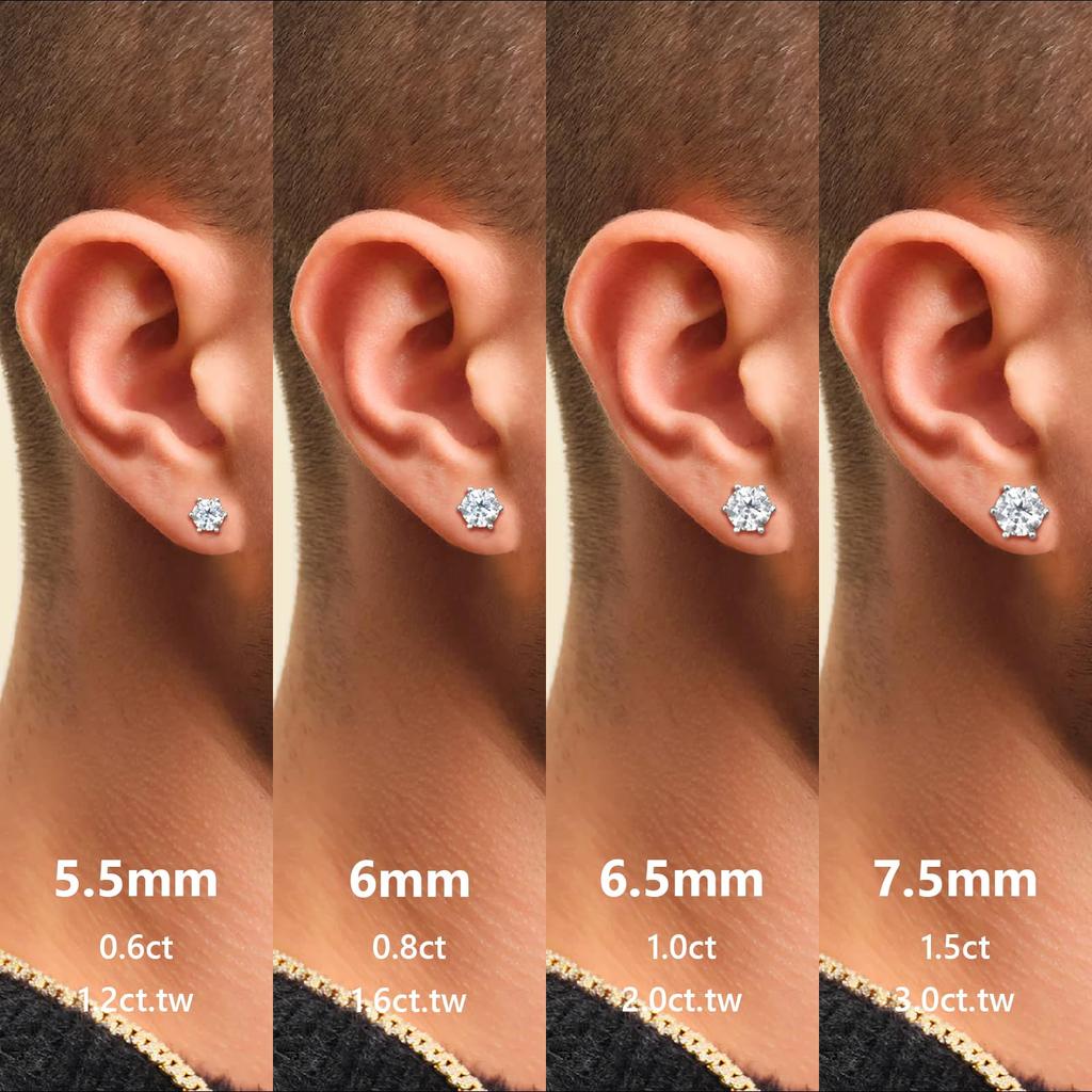 Moissanite Moissanite Diamond Stud 1 Piece 6 Claw Sterling Hypoallergenic To One Ear [KRKCLIFE] Earrings, Diamond, Men's/Women's, Earrings, Earring,
