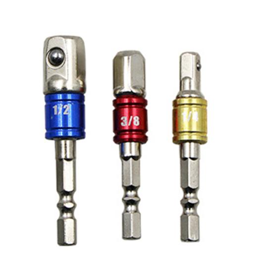 3/8Pcs Socket Adapter Rod Hex Shank To Square Head 1/4 3/8 1/2-Inch Air Screwdriver Socket Connector Rod Impact Driver Extension Bar