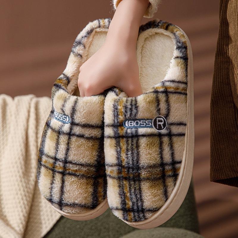 Patterned Home Cotton Slippers Women's Autumn and Winter Warm Cotton Mops Indoor and Outdoor Couple Slippers Plush Confinement Cotton Shoes