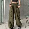 High Street Workwear Wide Leg Pants for Women Fashion Loose Straight Casual Trousers Women Solid Vintage Office Lady Cargo Pants 24267
