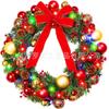 Christmas Decorations Set: LED String Lights Red Poinsettia Flowers Wreath Door Hanging Home Festive Interior