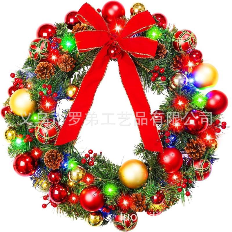 Christmas Decorations Set: LED String Lights Red Poinsettia Flowers Wreath Door Hanging Home Festive Interior