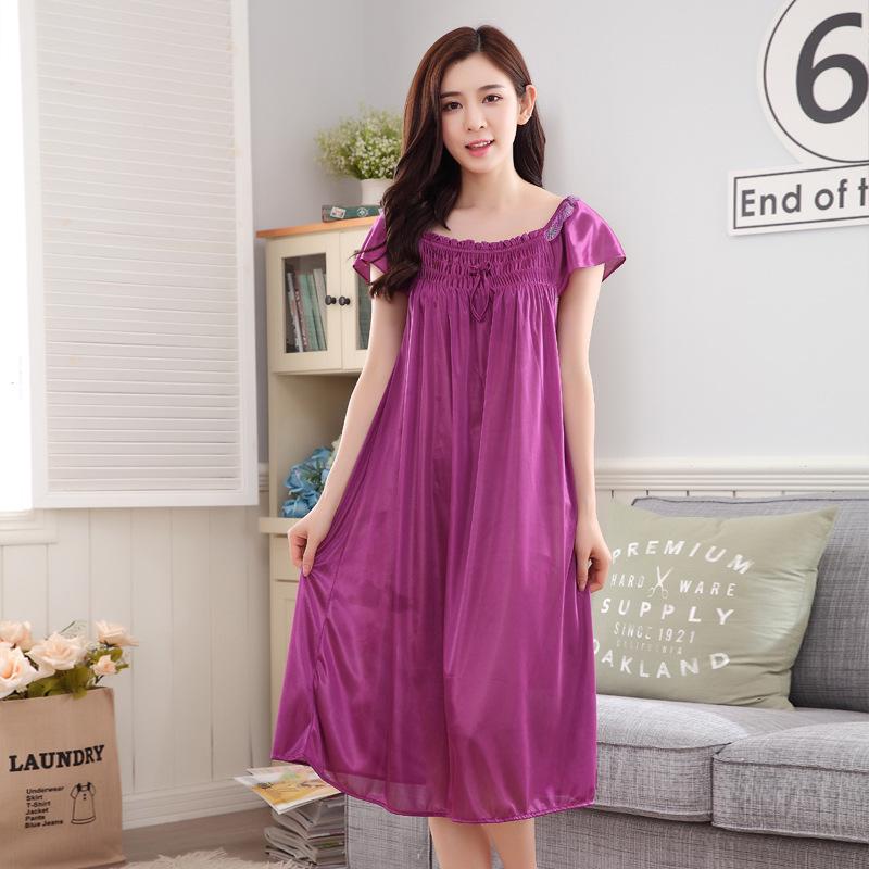 Women's Lace Ice Silk Nightdress & Short-Sleeve Pajama Set