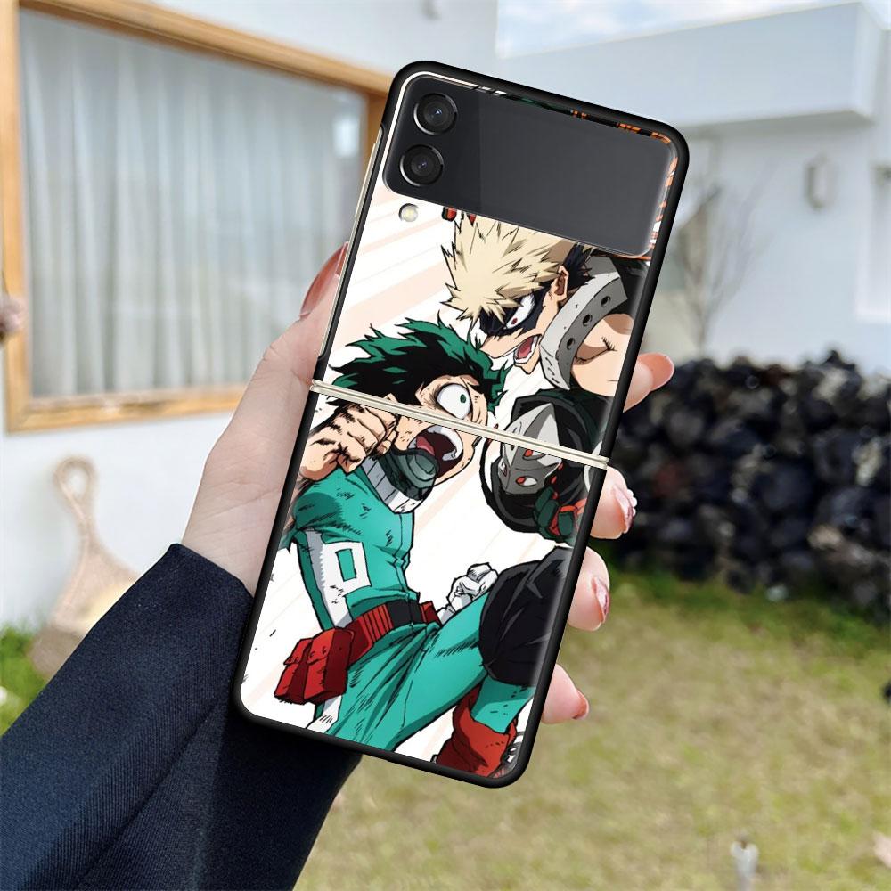 Роскошный чехол для Samsung Galaxy Z Flip 4 3 5G, черный ПК, жесткие чехлы для телефонов, модная задняя крышка ZFlip Funda My Hero Academia Shell Sac