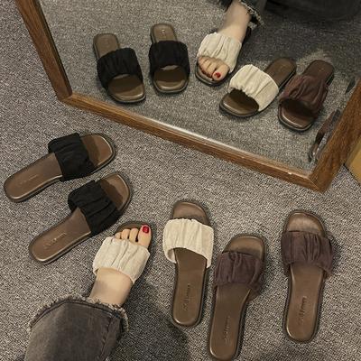 Летняя одежда. Французские плиссированные шлепанцы. Сандалии Fairy с плоской квадратной головкой.