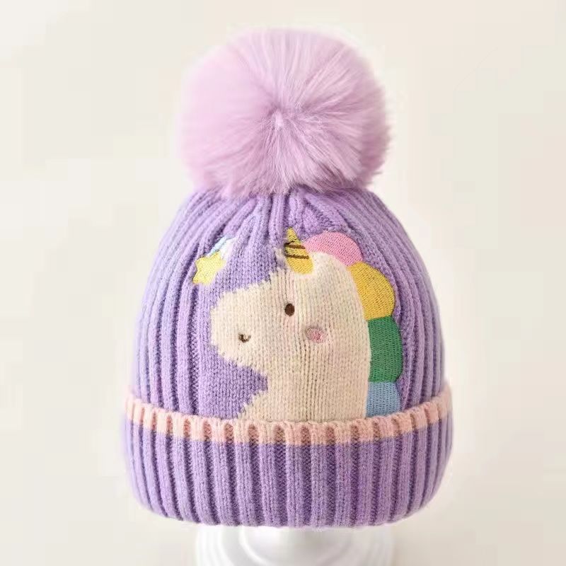 Children's Knitted Wool Hat Cartoon Cute Winter Boys and Girls Winter Baby Hat Warm Ear Protection