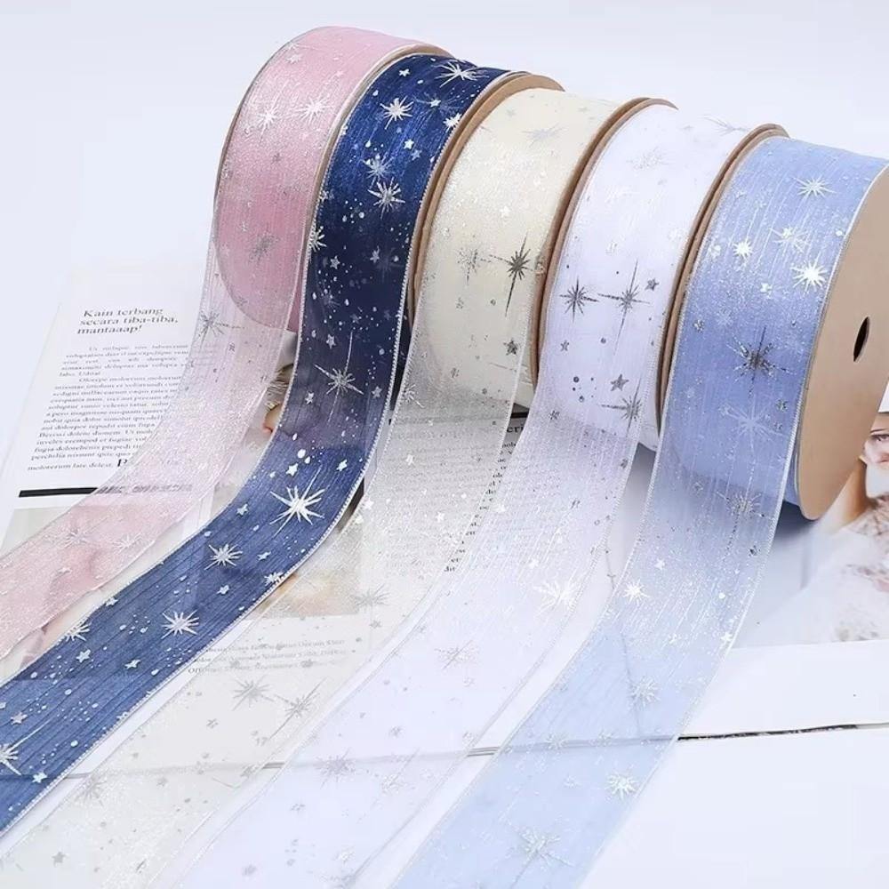 25mm Width Starry Sky Ribbon Organza Wedding Party Ribbon Gift Bouquet Wrap Ribbon  Cake Decoration