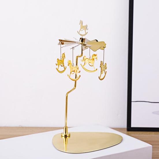 Spinning Candle Holder with Tray Stainless Steel Rotating Golden Carousel Tea Light Candle Stand Table Centerpiece Party Decoration