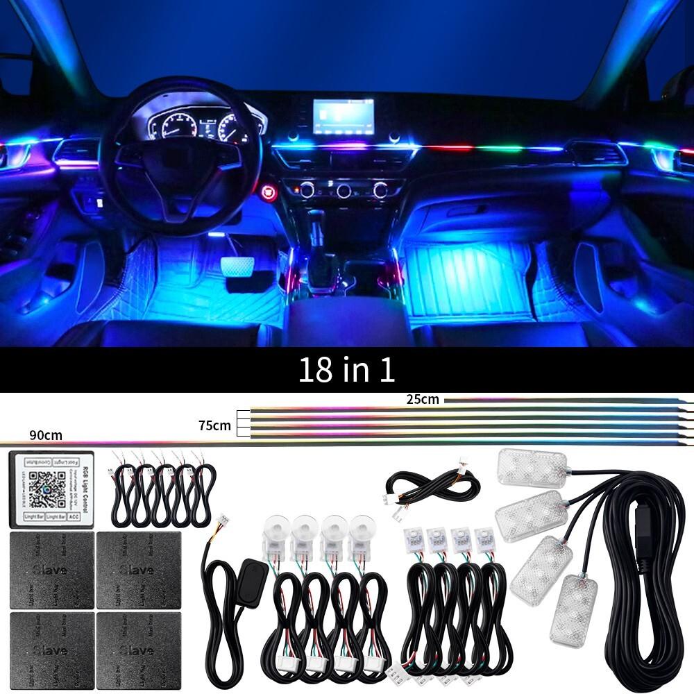 18 в 1 Автомобильная симфония Атмосферная подсветка RGB LED Атмосфера Акриловая полоса Пульт ДУ Приложение