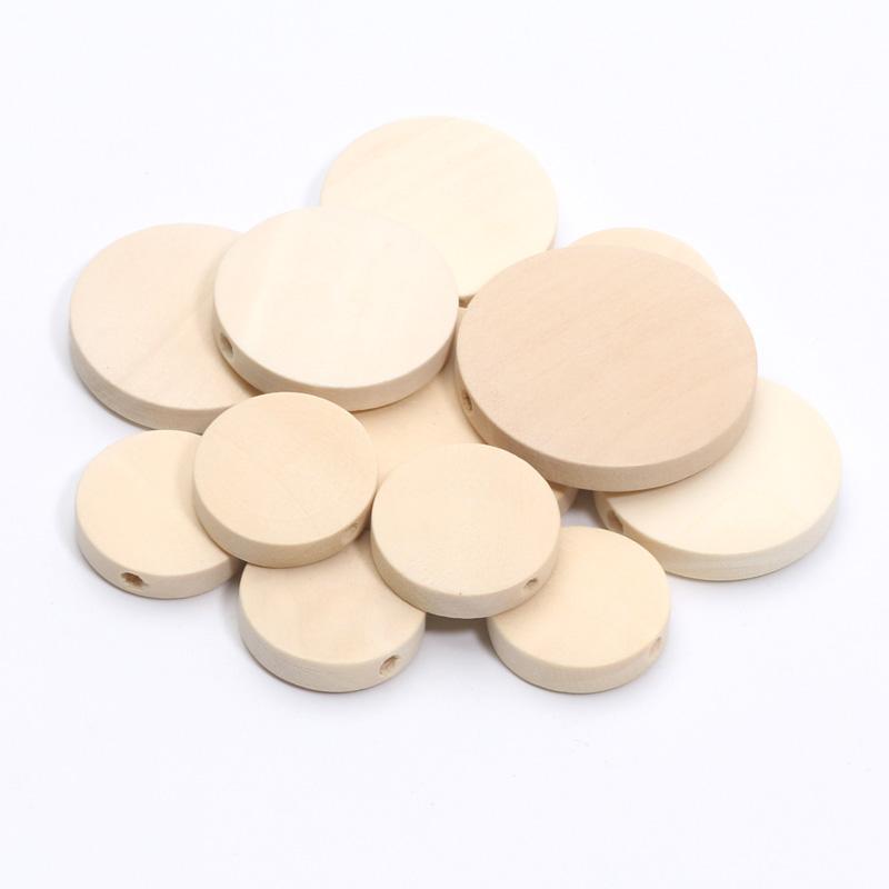 10-30pcs 15/20/25mm Unfinished Blank Wood Chip Flat Round With Holes Slices Wooden Beads For Woodwork Craft Diy Ornaments