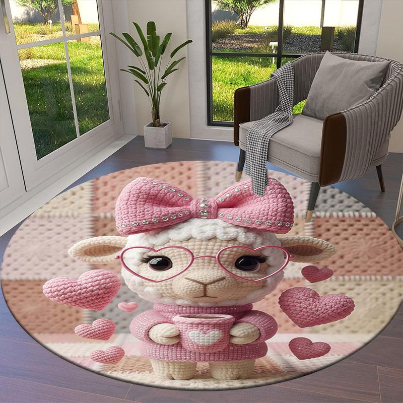 Knittedcuteanimals Round Area Rug,Carpet Rug for Living Room Bedroom Sofa Playroom Decor,Non slip Floor Mat