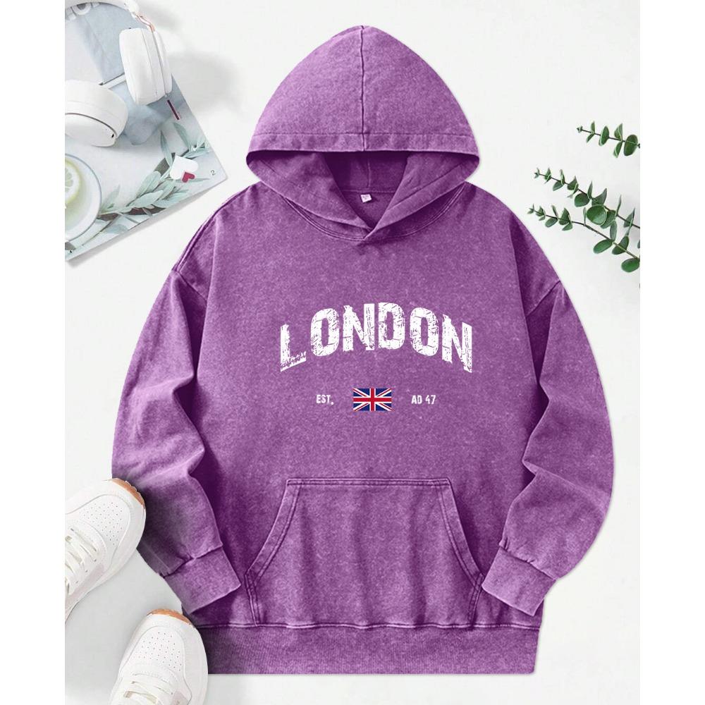 Лондонский Ретро Арт Принт Письма Выстиранное Худи Женское Осеннее Трендовое Худи Винтажная Свободная Спортивная Одежда Уличный Стиль Хлопок