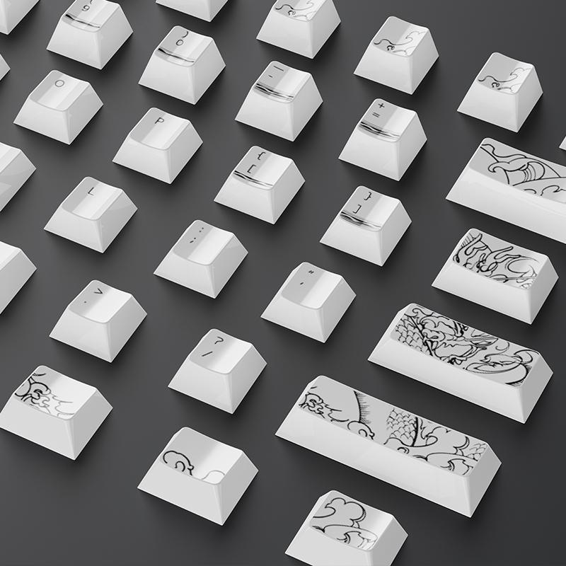 Ceramic Texture Keycaps Cherry Pbt 139 Large Full Set Of Keycap Pure White Landscape Style Retro Style Keycaps