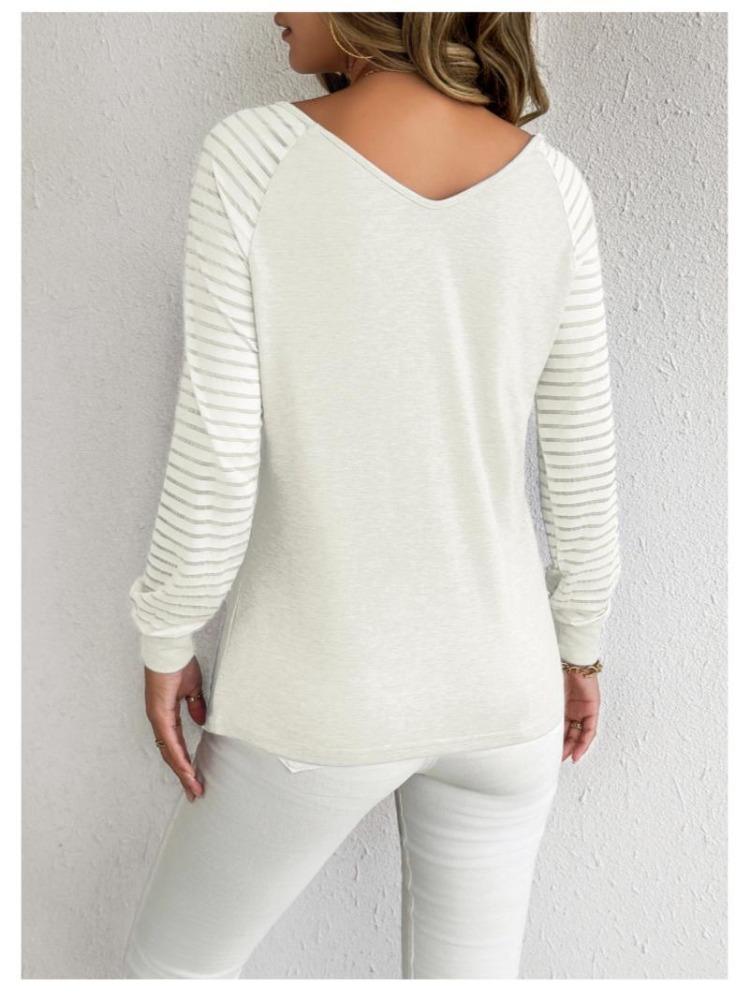 Женский повседневный топ свободного кроя с V-образным вырезом и длинными рукавами в полоску, большого размера, весенне-осенняя мода