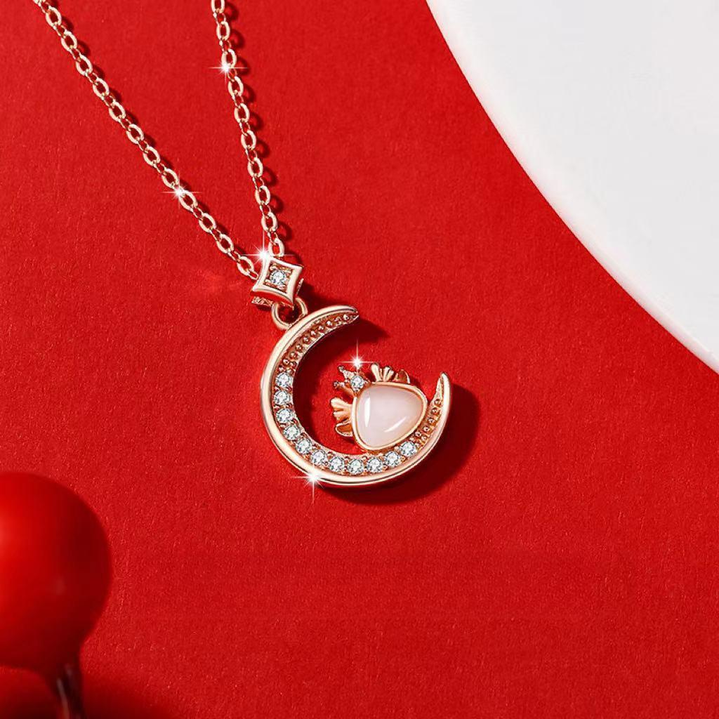 Ожерелье с имитацией нефрита Хотан для женщин, цепочка на ключицу с ветром, луной и благоприятным драконом в стиле Национального дворца приливов