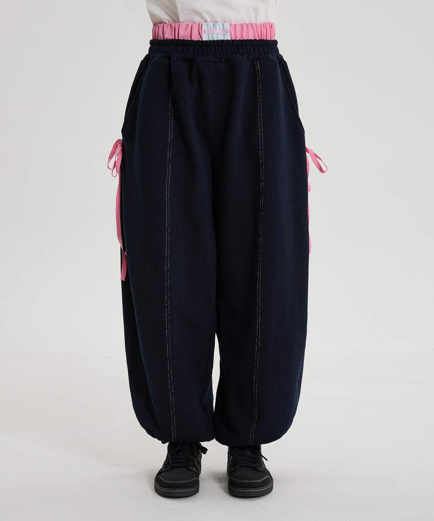 WAIKEI Double Elastic Ribbon Sweatpants Navy