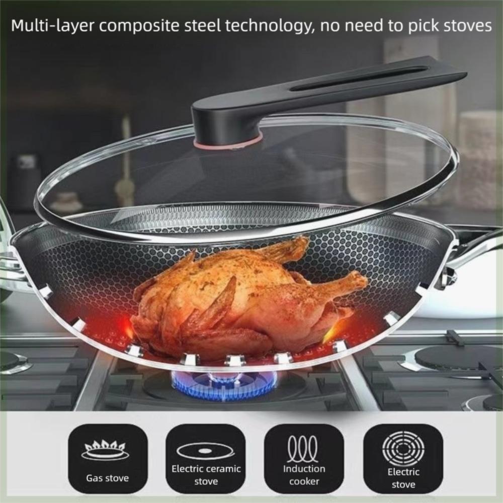 Антипригарный вок из нержавеющей стали 316, без покрытия, с сотовым дном, сковорода вок, газовая, индукционная плита