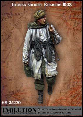Evolution Miniatures Вторая мировая война Немецкая пехота Зимний марш Одиночный солдат с сигаретой во рту Харьков 1943 Набор из смолы Цветная формовка 1/35