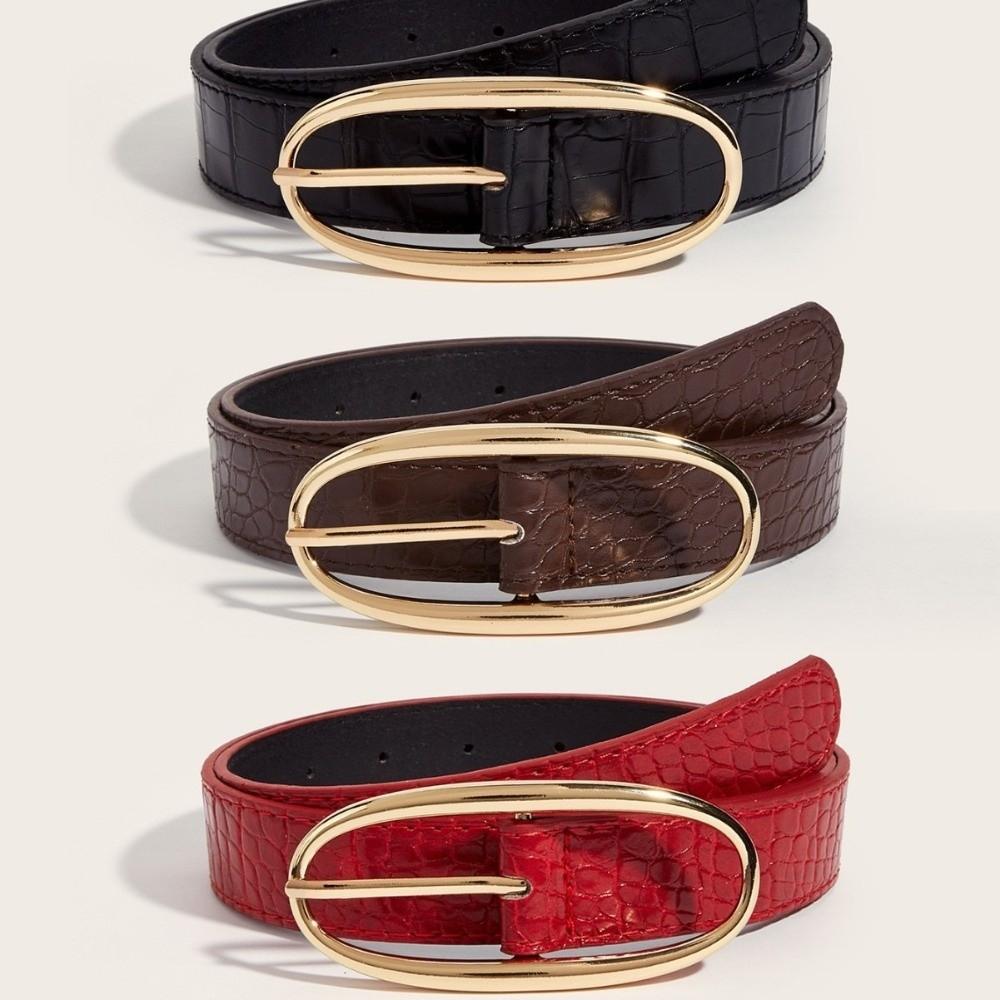 PU Jeans Belt Red Women's Waistband Casual Needle Buckle Belt Decoration Belt