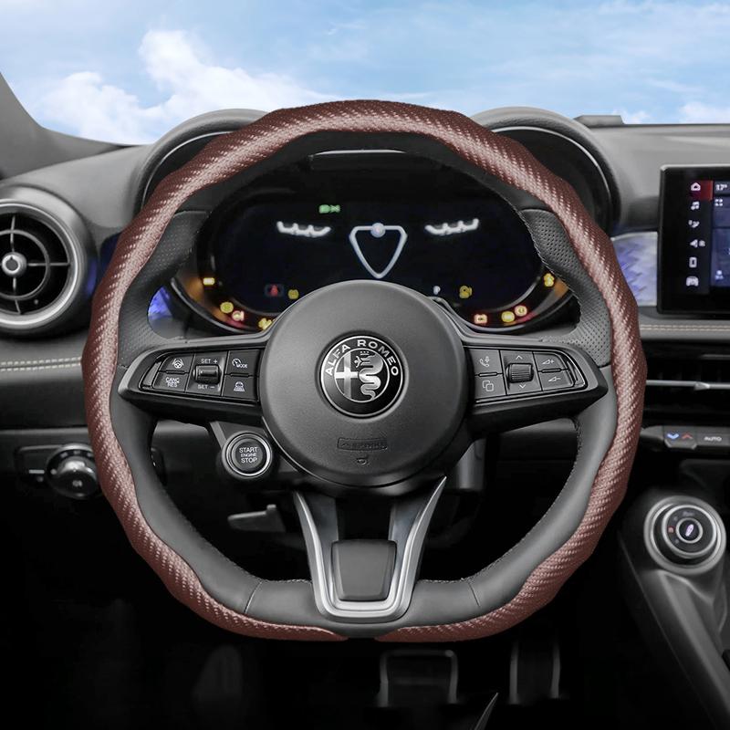 Suitable for Alfa Romeo Carbon Fiber Texture Steering Wheel Cover Snap-On Wave-Shaped Sports Design Protective Case Giulia 952 Stelvio 949 147