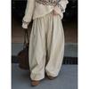 Winter Korean Style Retro Simple Elastic Waist Fleece Casual Wide-Leg Pants For Women Fashion Full Length Pants