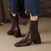 Короткие сапоги на среднем каблуке, женские осенне-зимние модные эластичные вязаные носки, повседневная обувь без шнуровки с квадратным носком, женские ботинки черного цвета