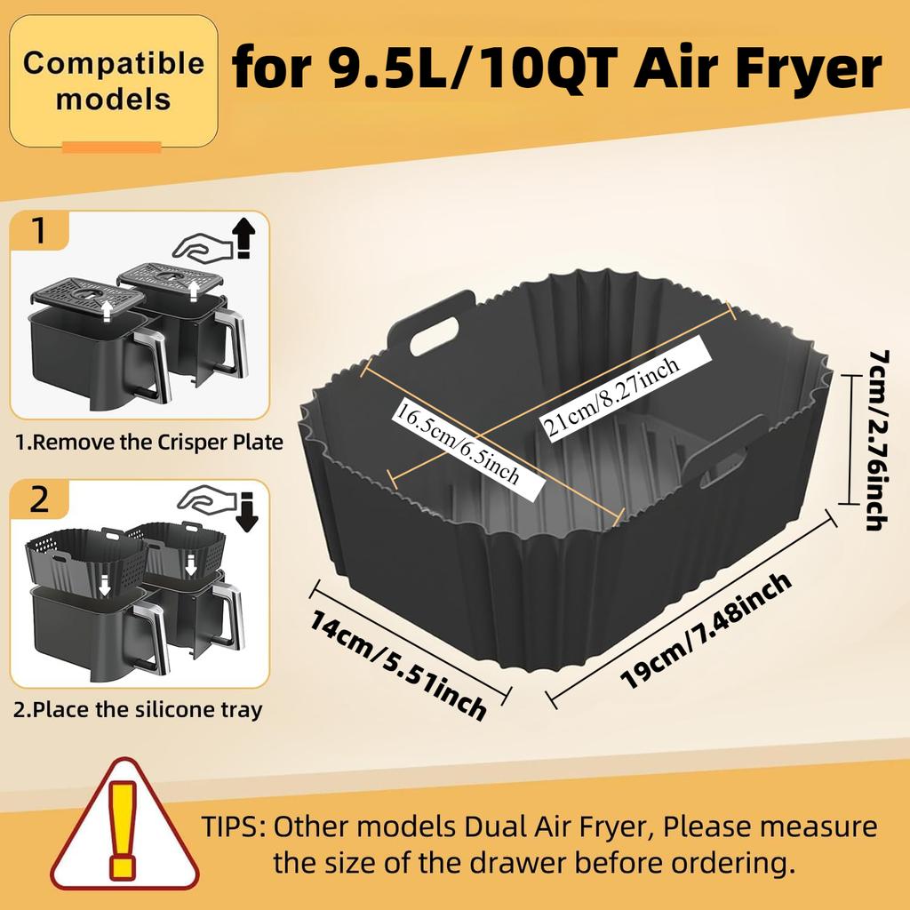 2PCS Air Fryer Accessories for Ninja 9.5L/10QT Dual Drawer AF400 AF451 DZ401 DZ550 DZ302/Tower T17088 Air Fryer Silicone Liners