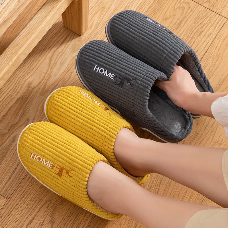 Fashion Comwarm Indoor Warm Plush Slippers For Women Men Winter Fashion Furry Slippers Flully Cotton Slides Home Non-Slip Bedroom Shoes