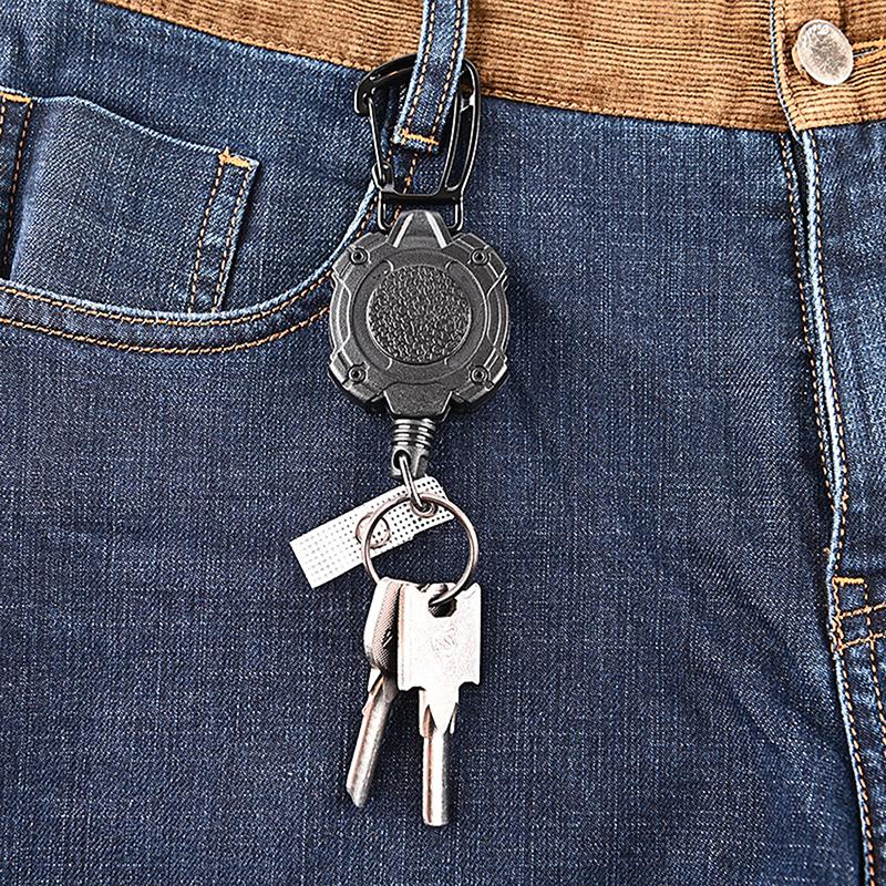 1Pc Anti-Theft Metal Easy-To-Pull Buckle Elastic Keychain Retractable Key Ring
