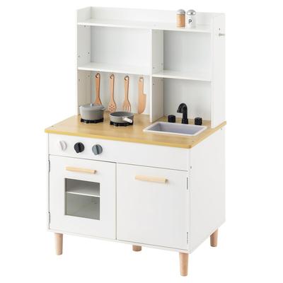 Bon Furniture Play Kitchen Деревянная кухня с кухонными принадлежностями Обучающая игрушка Игровой набор Мини-кухня 2WAY Шкаф Игрушечная кухня Подарок Белый Натуральный