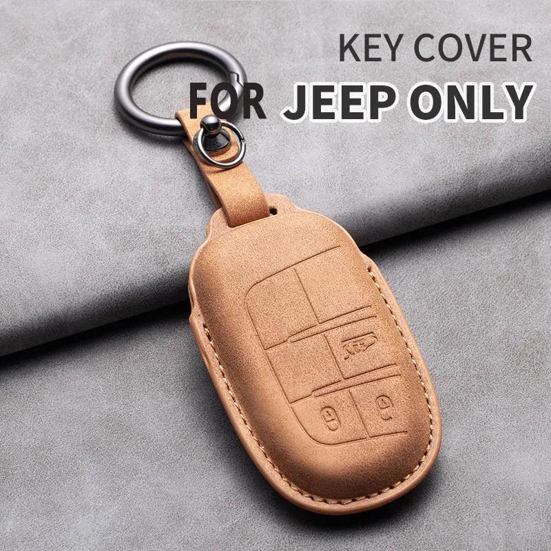 Leather Car Key Case Cover Shell For Jeep Chrysler 300 200 Dodge Charger Grand Cherokee Wrangler Compass Renegade For Fiat 500X
