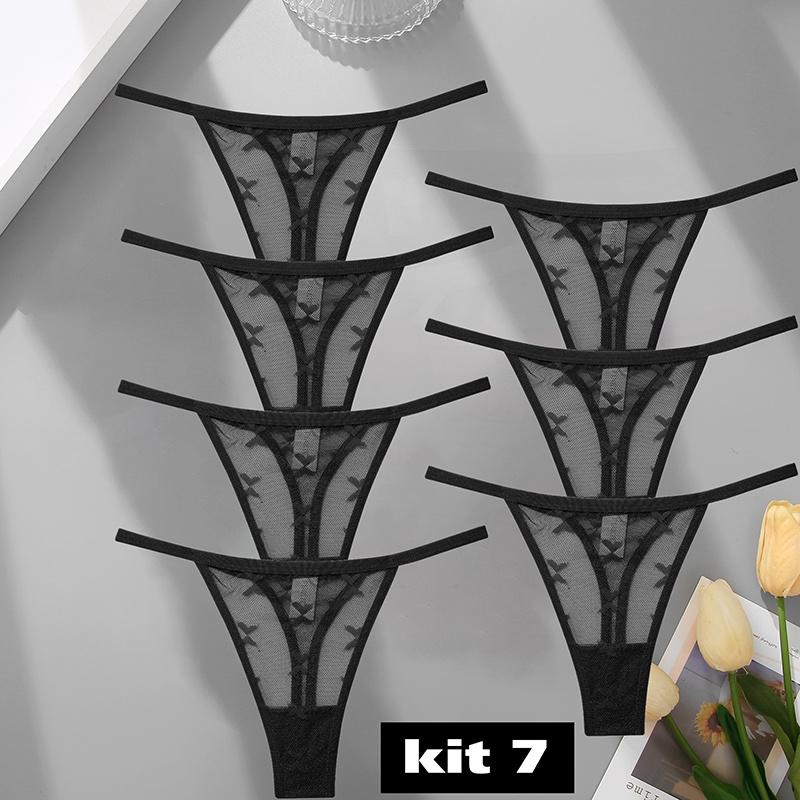 Комплект из 7 кружевных трусиков-стрингов, женские трусики-стринги с цветочным принтом, S-XL, женское нижнее белье для девочек, прозрачное нижнее белье