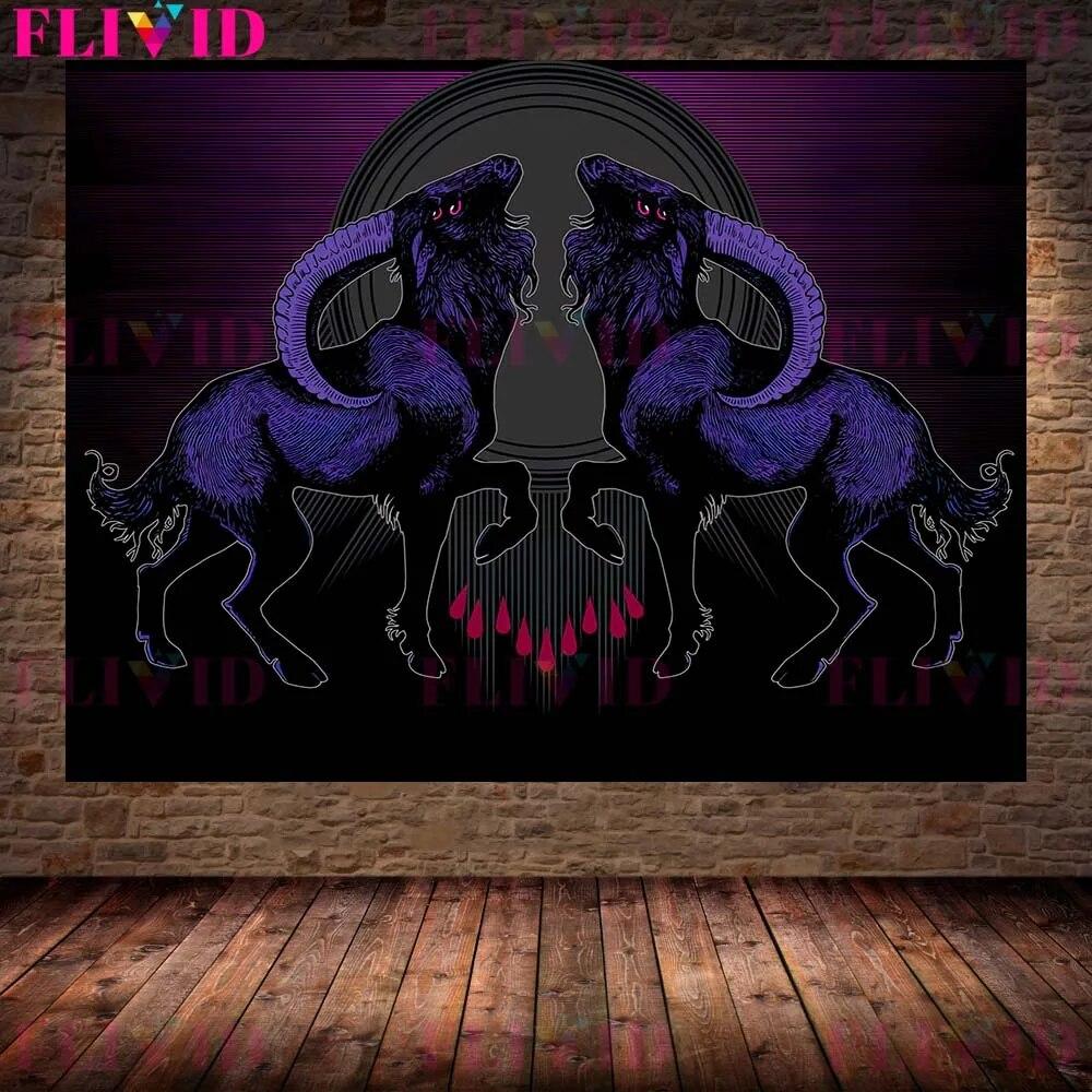 Кровожадный ягненок и змея, сова, винтажное ужасное животное, настенное искусство, холст, картина, сова и коза, человек, абстрактный плакат с принтом, декор без рамки