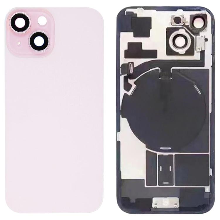 Для iPhone 15 Стеклянная задняя крышка аккумулятора с креплением для вспышки + Модуль беспроводной зарядки