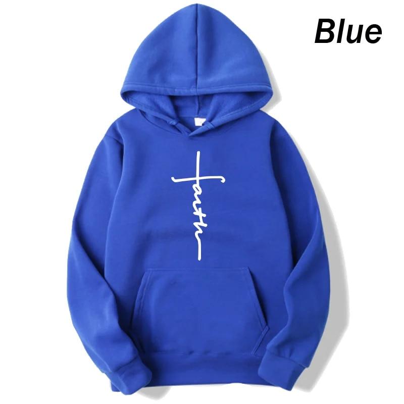 Unisex Cool Faith Print Hoodie Sweatshirt Women Fleece Hoodie Fashion Sports Hoodie Crew Neck Hoodie Sweatshirt