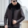 Кожаная куртка-пуховик из натуральной кожи Мужская утолщенная съемная подкладка с воротником из лисьего меха Теплая куртка-пуховик Одежда для папы