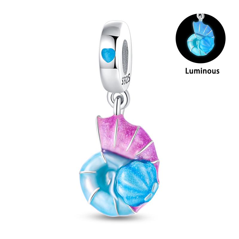 Лето S925 серебряный цвет ракушка жемчуг рыбий хвост светящийся океан серии Подвески бусины подходят S925 оригинальные браслеты DIY ювелирные изделия