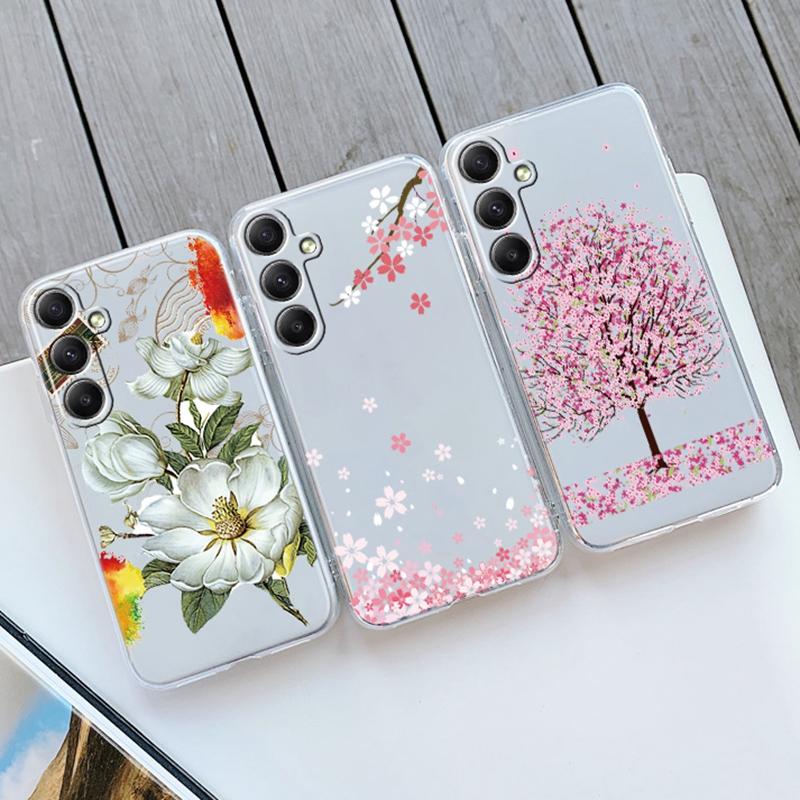 Мягкий прозрачный силиконовый чехол Flower для Xiaomi Redmi Note 13 14T 15 Samsung A55 A35 S24 FE iPhone 15 Huawei Honor 200 Camera Защитный противоударный чехол