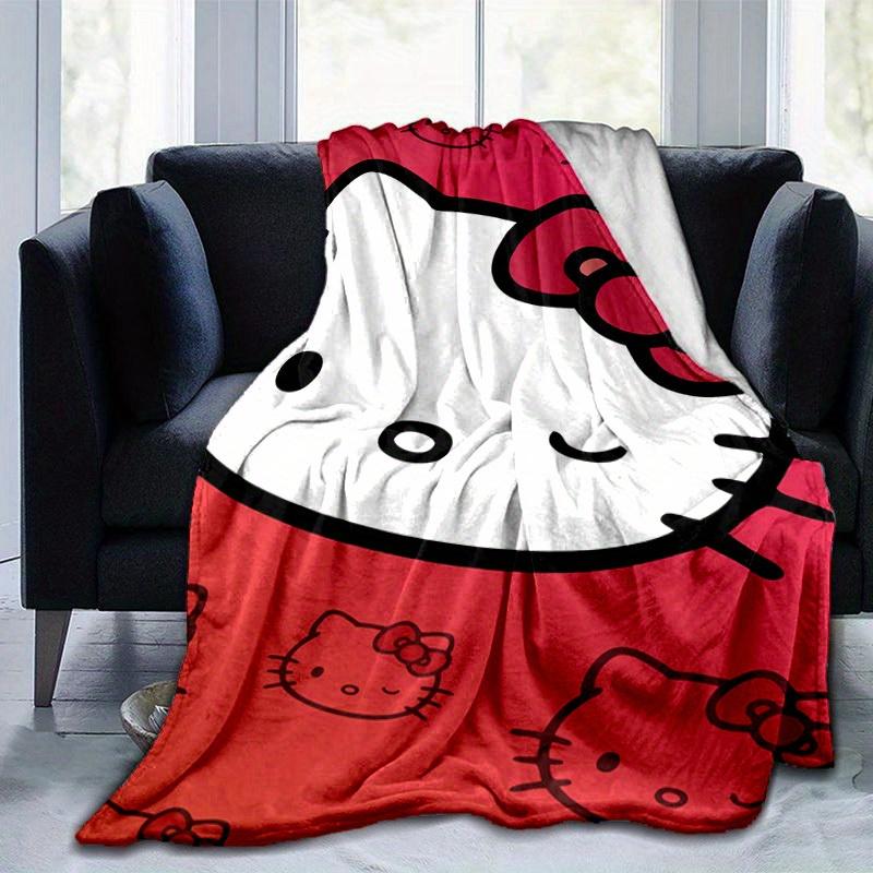 1шт. Плед с принтом Hello Kitty на красном фоне, милый мультяшный - Для дома, офиса, улицы, подарок, подходит для всех сезоновz041747