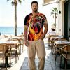Men All‑Over Print Back Graphic Fire Roaring Tiger Crew Neck T‑Shirt, Wild Animal Flame Short Sleeve Tee