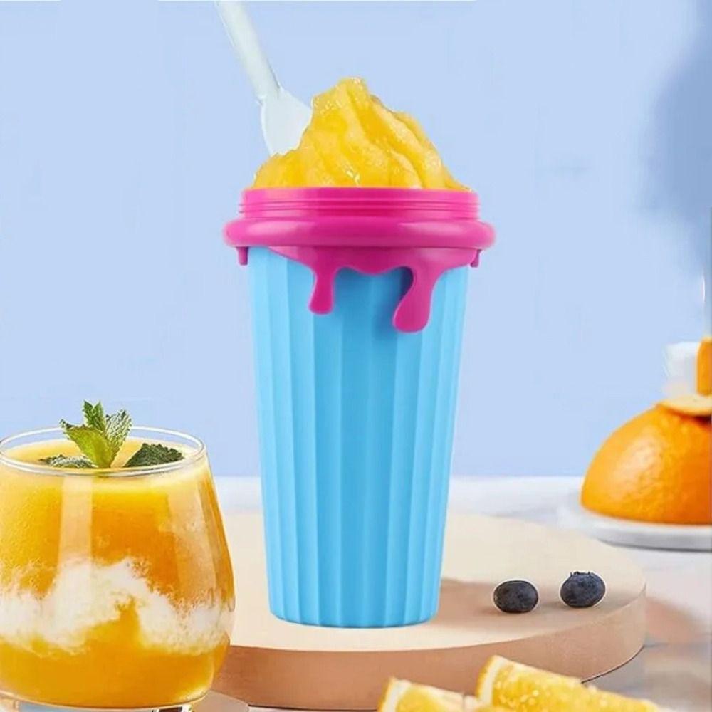 Ice Cream Shape Squeeze Cup with Straw Spoon Smoothies Cup DIY Smoothies Making Cup Summer