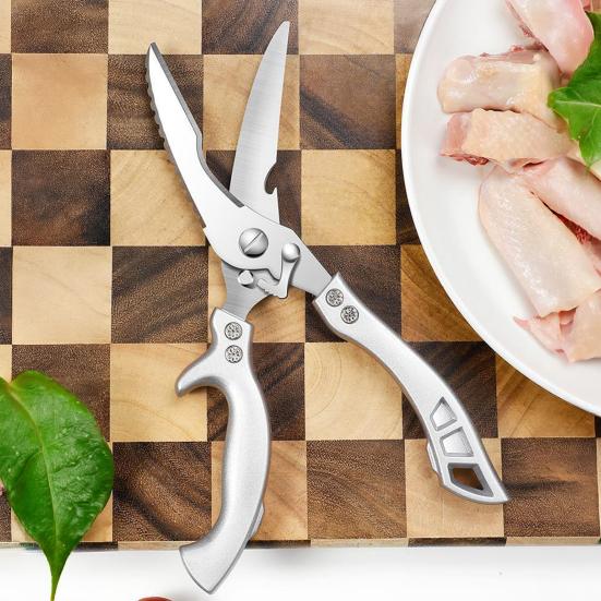 Прочные ножницы для птицы с пружинной ручкой, кухонные ножницы из нержавеющей стали для куриных ребер, рыбы, 4-в-1, многофункциональный инструмент с кусачкой для костей, открывалкой