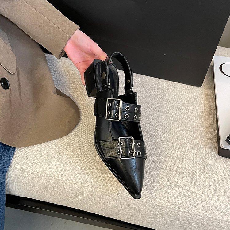 Fashion Pointy Mary Jane Shoes for Women 2025 Summer Model with Skirt Small Leather Shoes Retro Chunky Single Shoes for Women