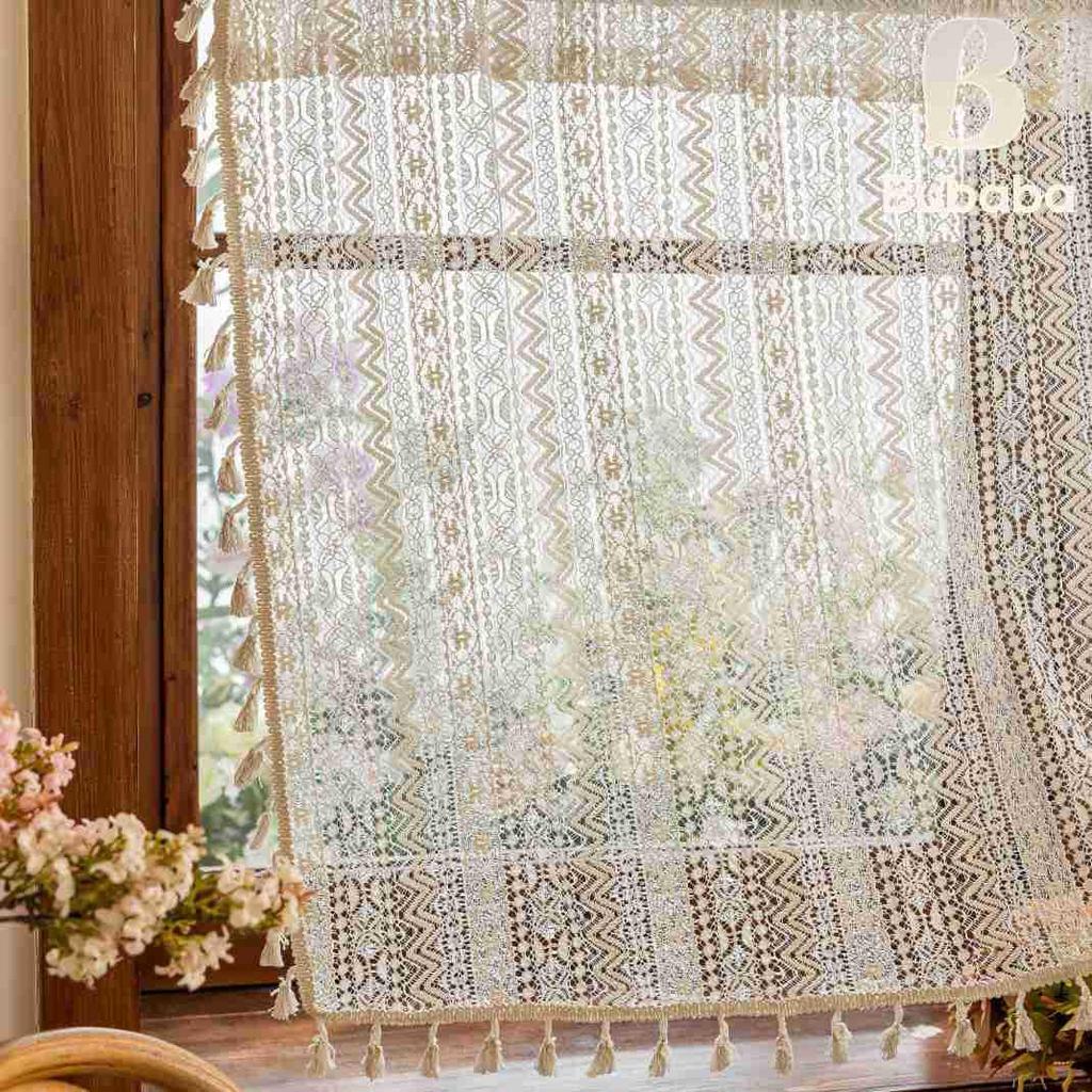 Короткая готовая занавеска Bu Baba из американской марли с кисточками для спальни, эркерного окна или двери.