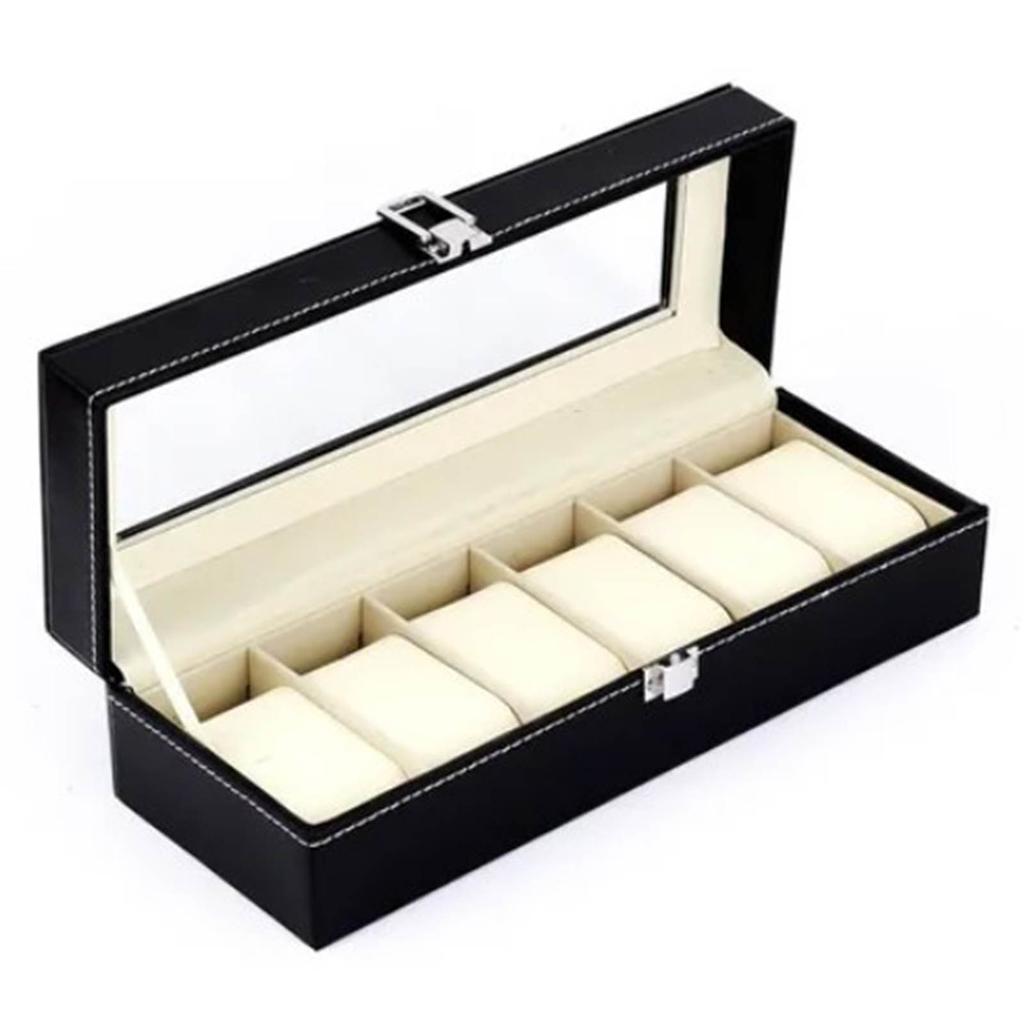 Watch Organizer 6 Slot Dustproof Moistureproof Transparent Window Watch Display Case for Household