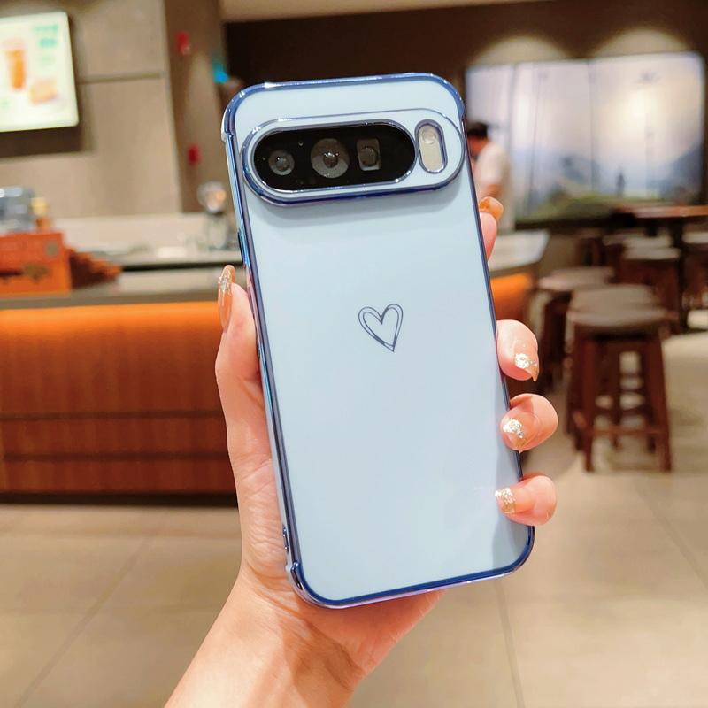 Глянцевый чехол с рисунком в виде сердца для Google Pixel 9 Pro XL 8 Pro 8A 7A, однотонный, мягкий, противоударный, защитный чехол для объектива телефона