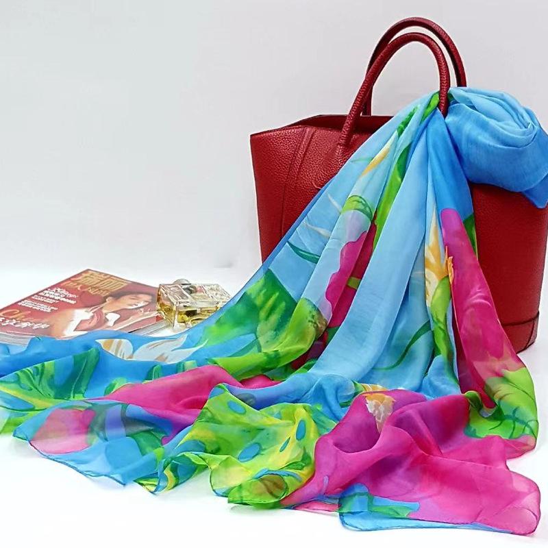 Шелковый шарф для лета Универсальный марлевый шарф для женщин Тонкий летний Очень большой Защита от солнца Тонкое пляжное полотенце Шарф-шаль с градиентом цвета